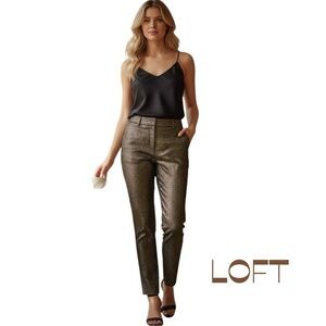 LOFT Marissa Metallic Gold Black Raised Print Pant NWOT Size 4